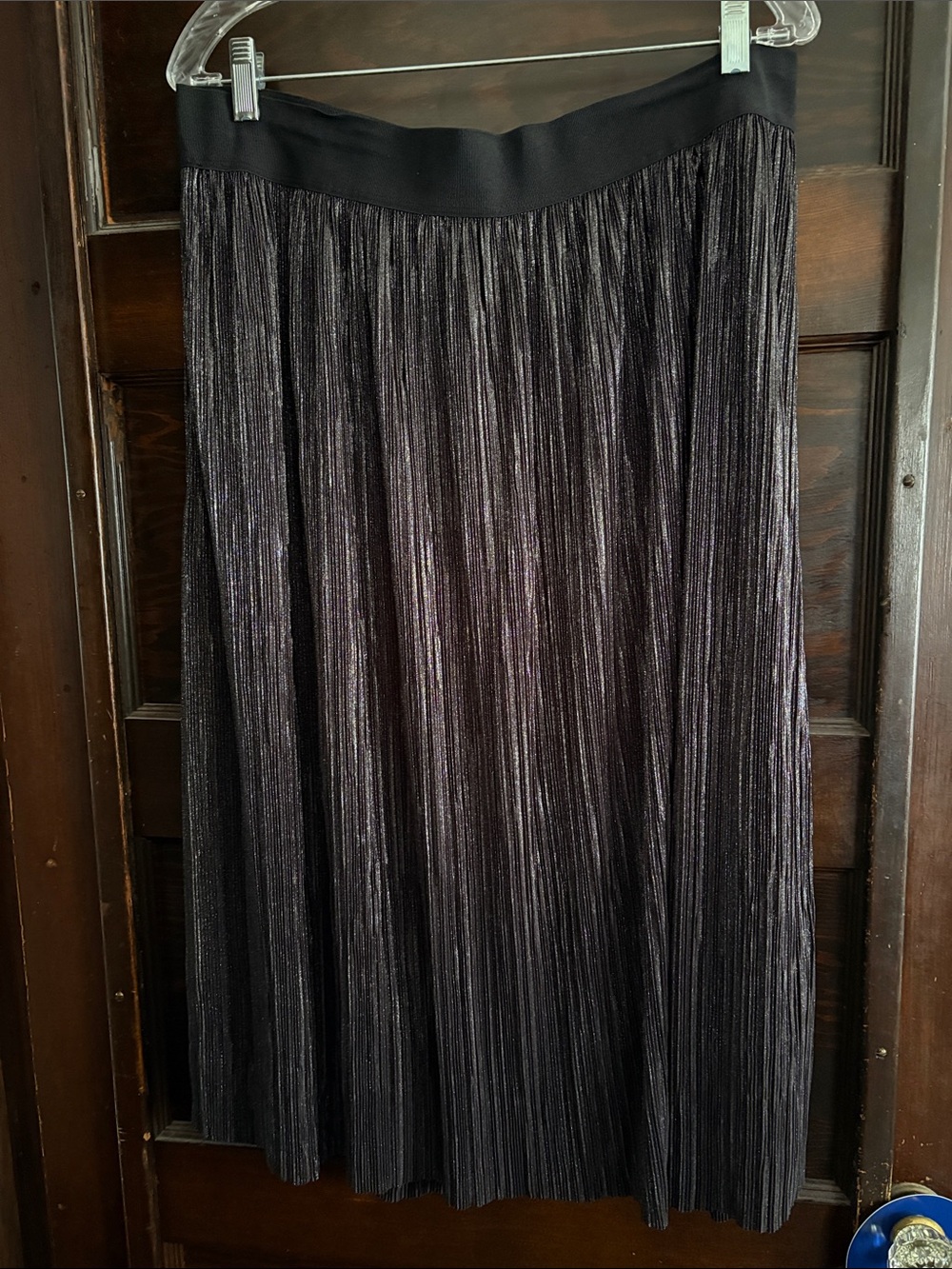 Lane Bryant Metallic Pleated Midi Skirt in Black with Silver Sheen